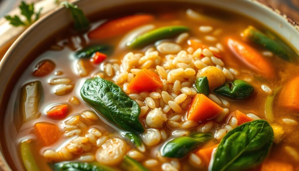 sopa de arroz integral con verduras